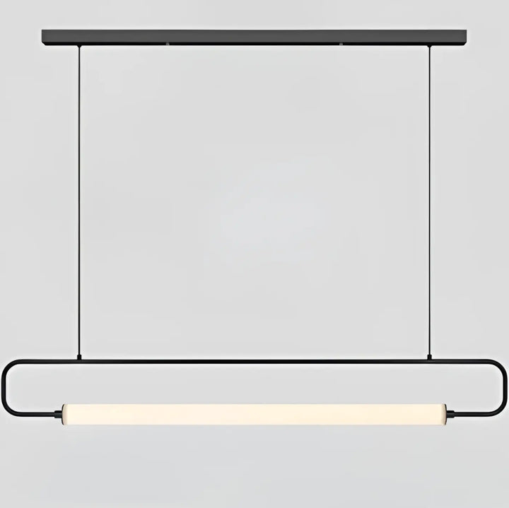 Suspension luminaire recto en métal noir moderne avec cadre rectangulaire allongé et barre lumineuse blanc chaud