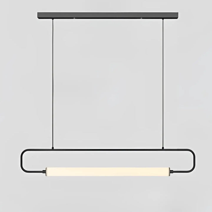 Suspension luminaire recto en métal noir moderne avec cadre rectangulaire et abat-jour en verre cylindrique lumineux
