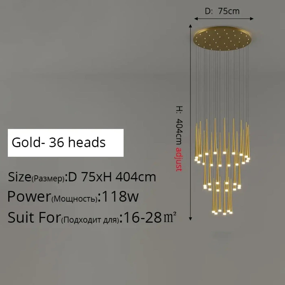 Suspension luminaire de luxe dorée pour escalier moderne