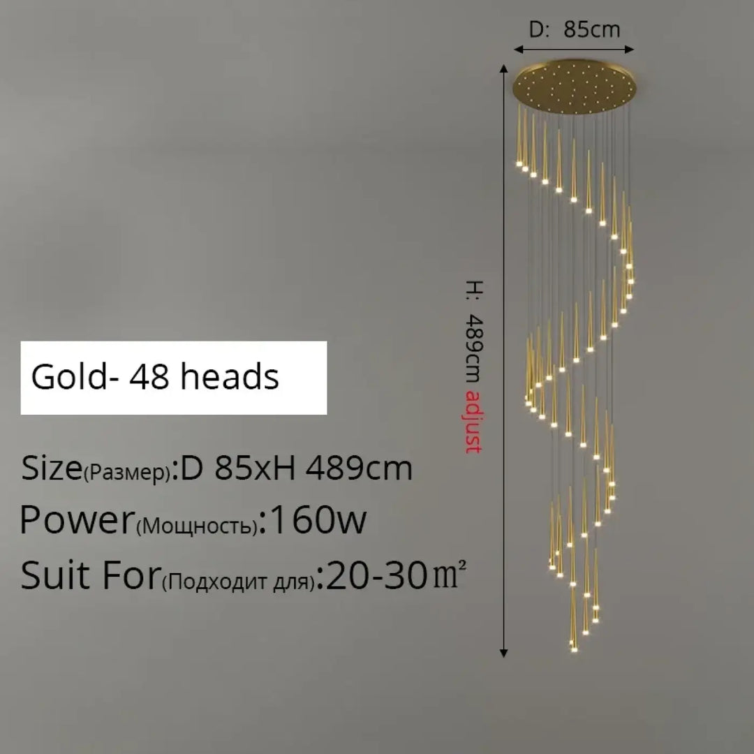 Suspension luminaire de luxe dorée pour escalier moderne