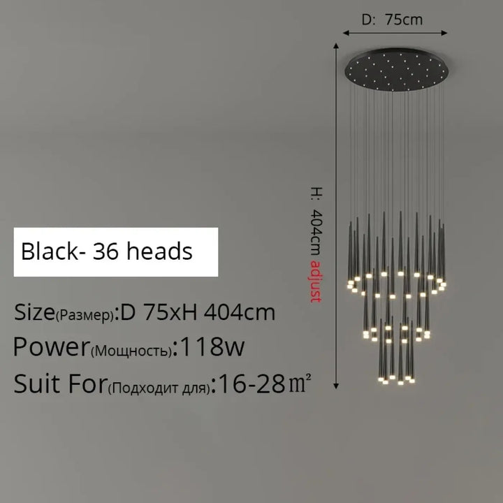 Suspension luminaire de luxe dorée pour escalier moderne