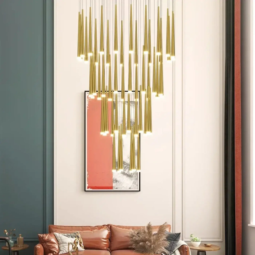 Suspension luminaire de luxe dorée pour escalier moderne