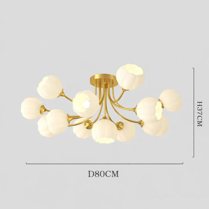 Suspension luminaire luxueuse floria en métal doré avec plusieurs globes en verre dépoli en design ramifié