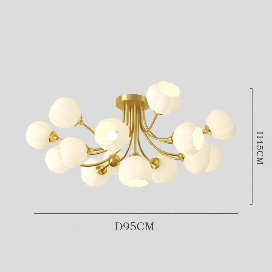 Suspension luminaire luxueuse en ton or avec abat-jours en verre dépoli blanc en forme de fleur pour éclairage élégant