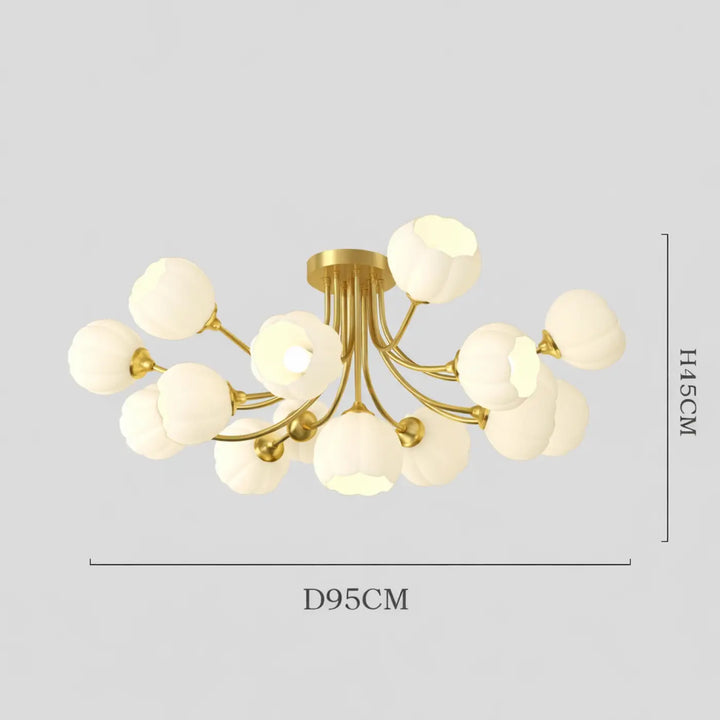 Suspension luminaire luxueuse en ton or avec abat-jours en verre dépoli blanc en forme de fleur pour éclairage élégant
