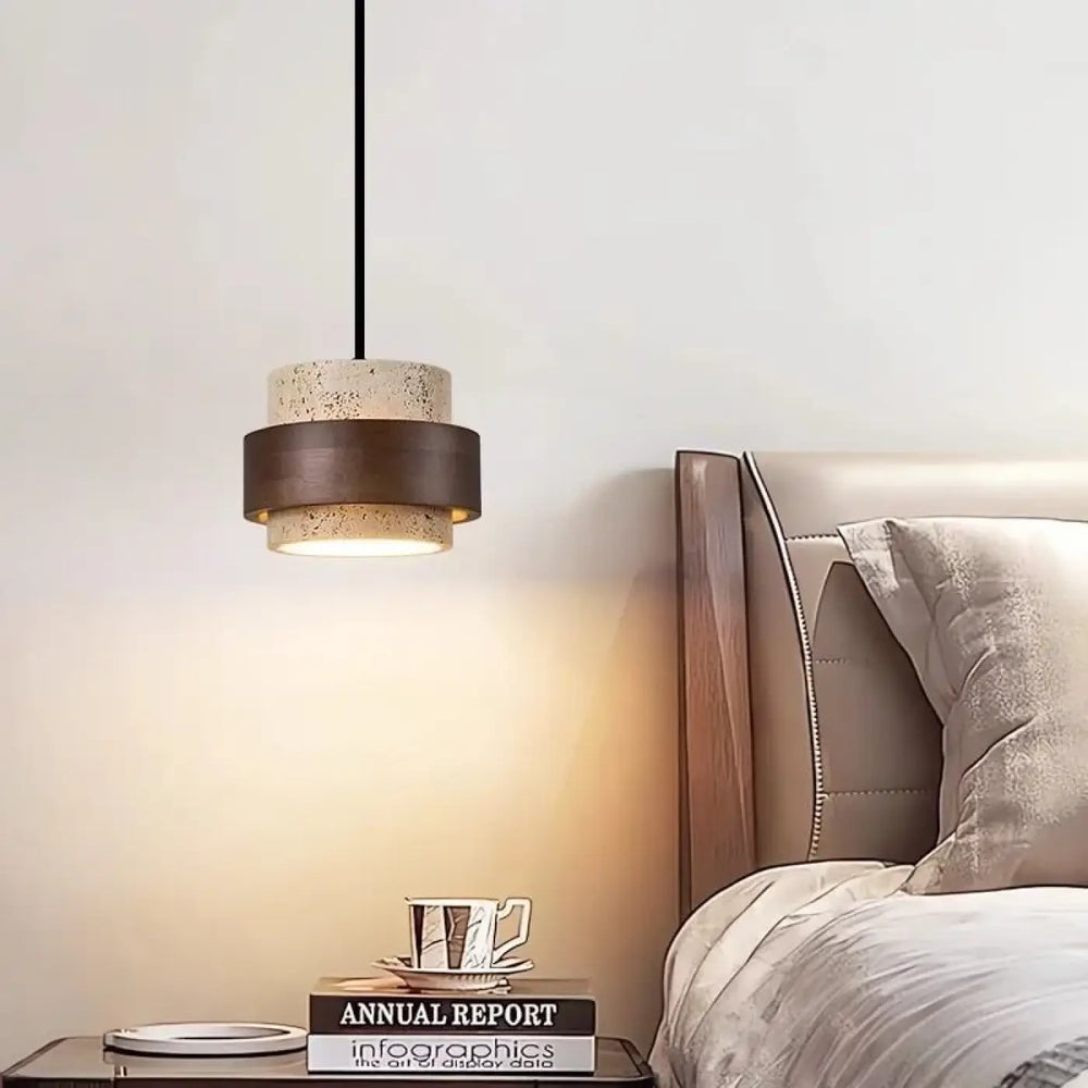 Suspension luminaire en marbre avec finition bois marron naturel