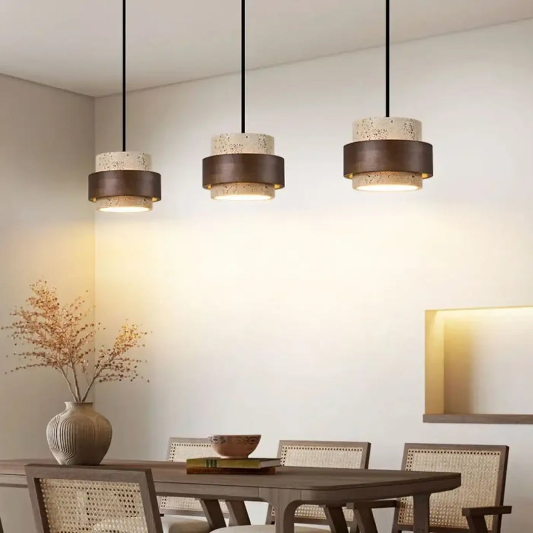 Suspension luminaire en marbre avec finition bois marron naturel