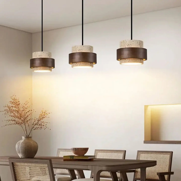 Suspension luminaire en marbre avec finition bois marron naturel