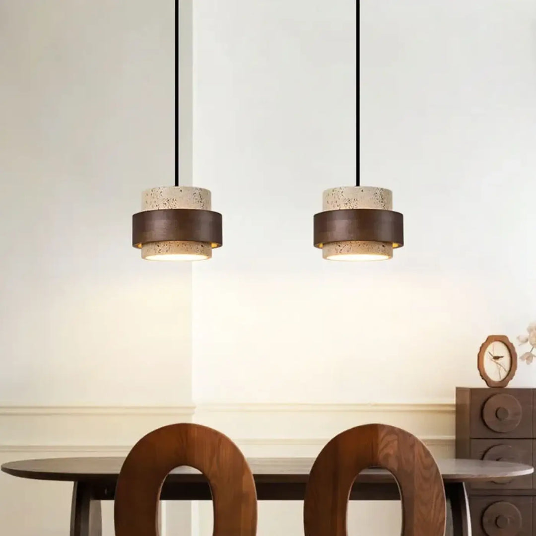 Suspension luminaire en marbre orné de bois massif élégant