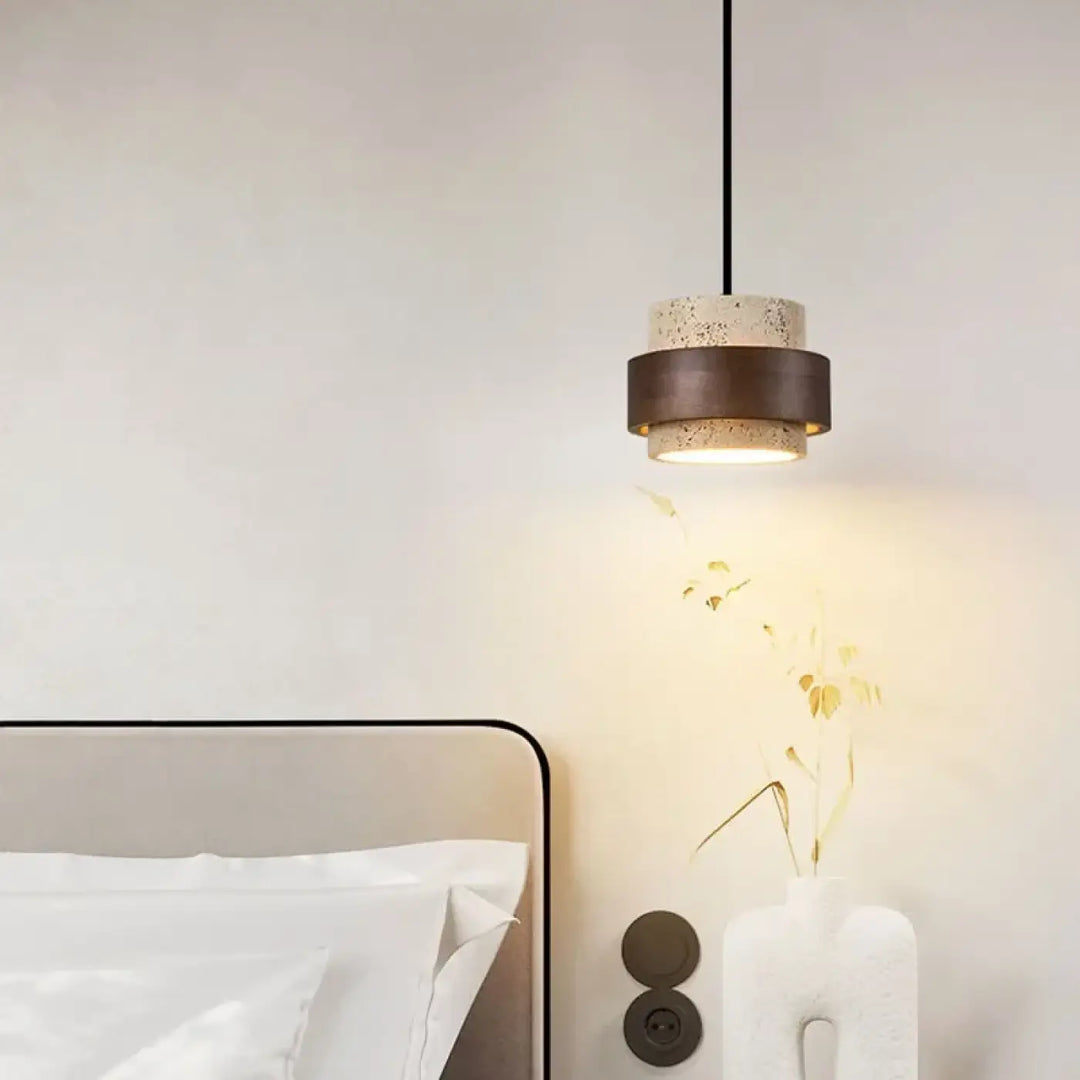 Suspension luminaire en marbre orné de bois massif élégant