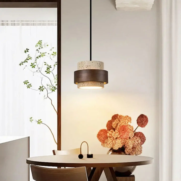 Suspension luminaire en marbre orné de bois massif élégant