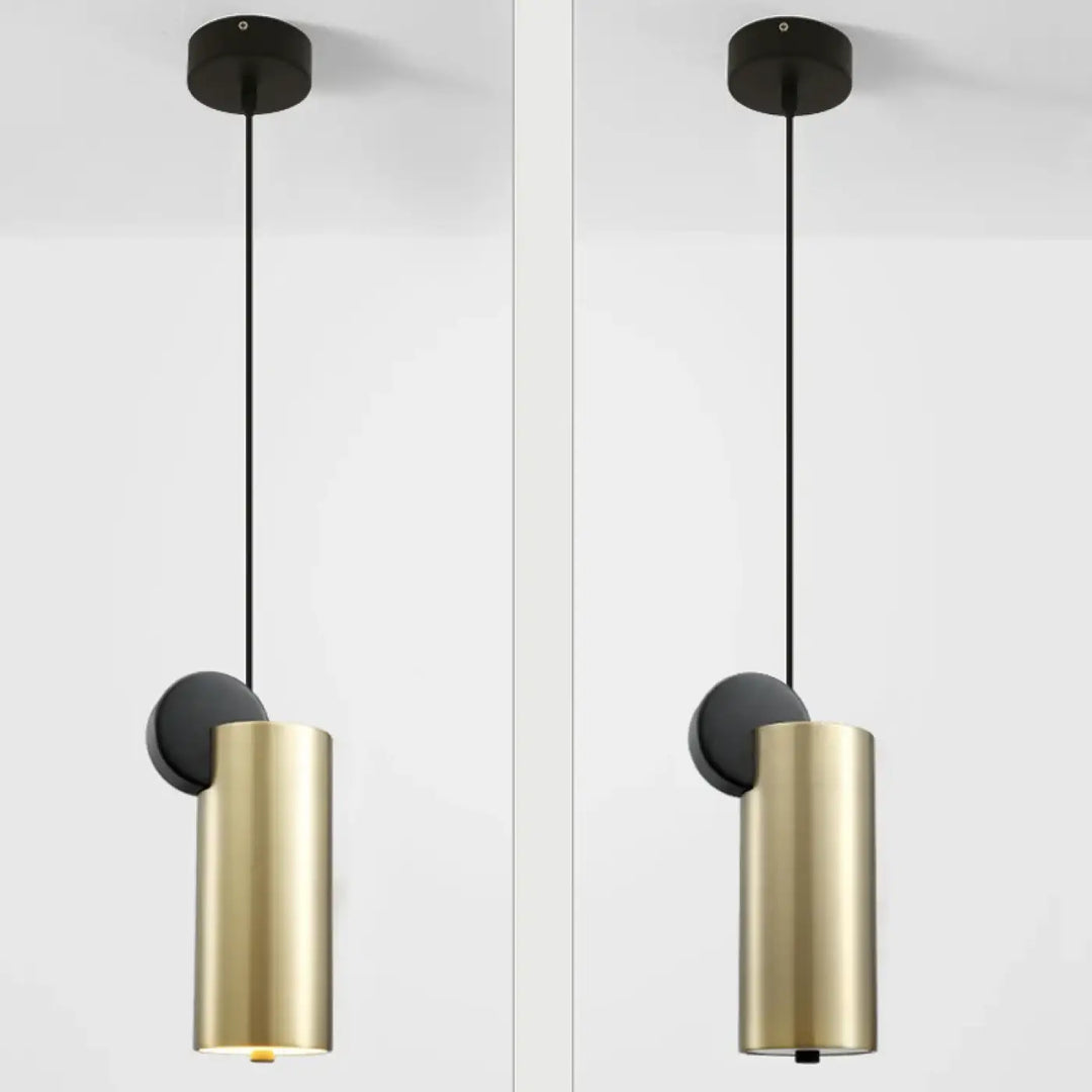 Suspension luminaire altis cylindre en métal doré brossé avec fixation noire design minimaliste moderne