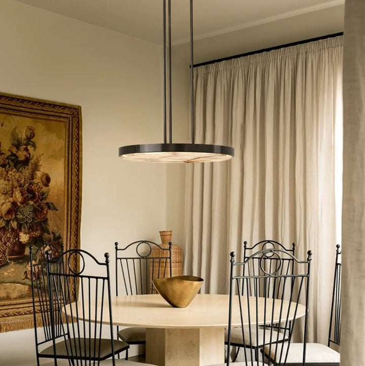 Suspension luminaire en métal avec lampe en marbre design