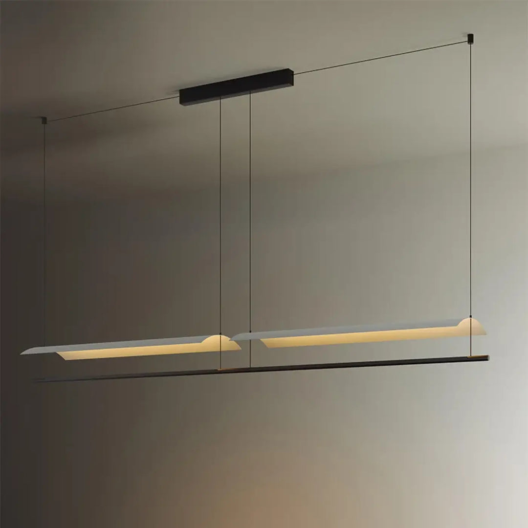 Suspension luminaire soy noir moderne minimaliste avec luminaires rectangulaires émettant une lumière d’ambiance pour salle à manger