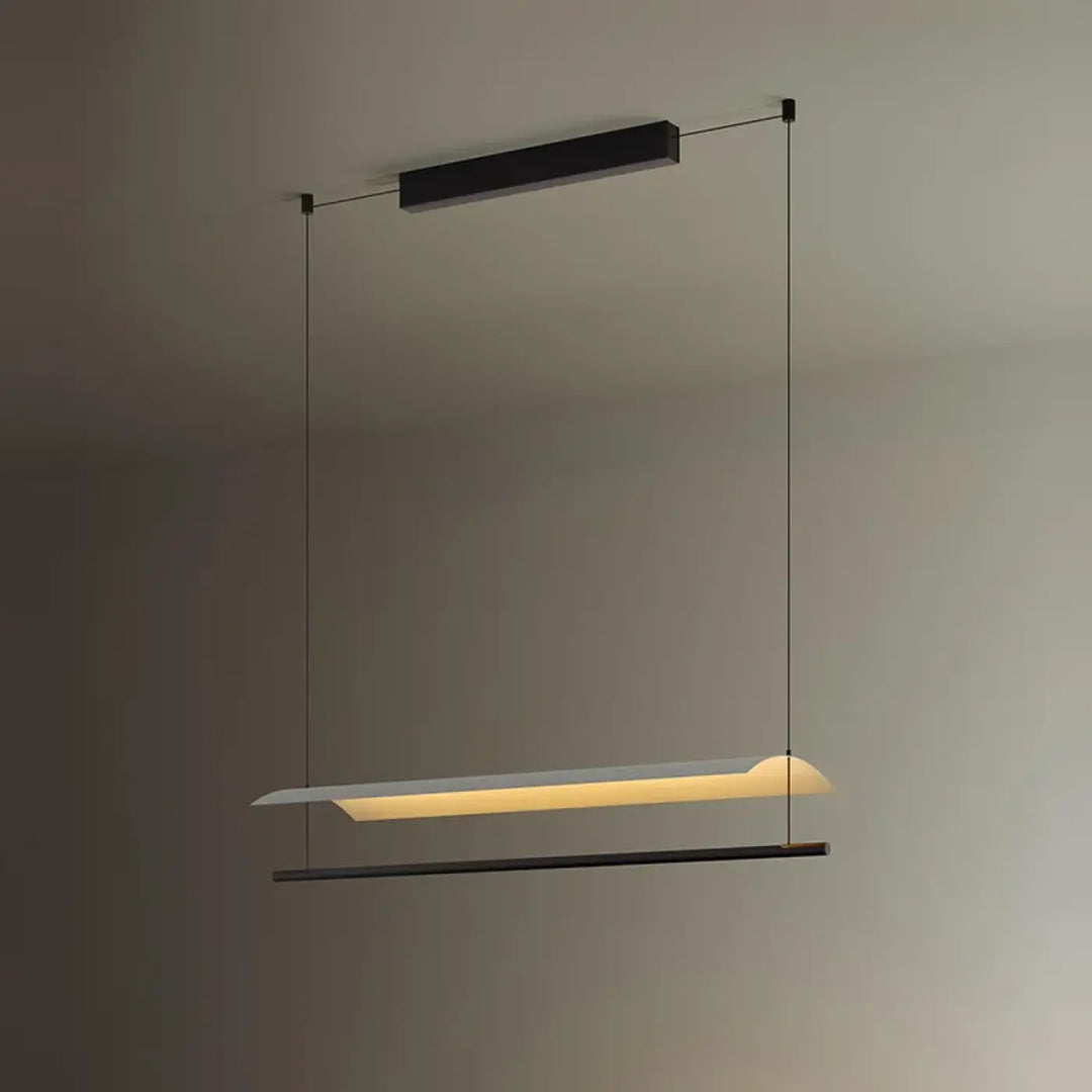 Suspension luminaire soy moderne minimaliste avec structure noire rectangulaire et panneau lumineux blanc chaud pour salle à manger
