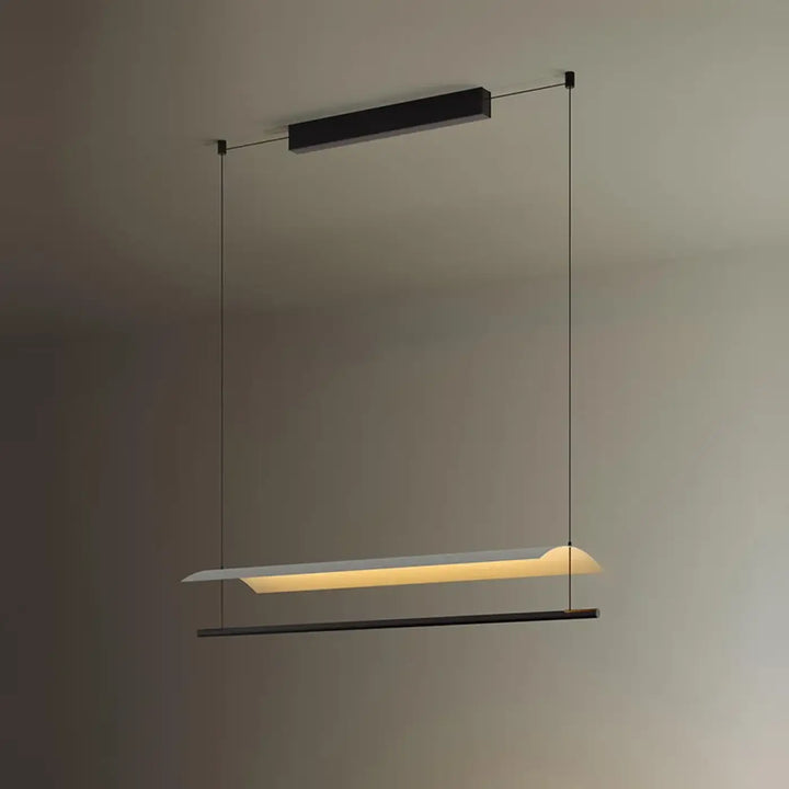 Suspension luminaire soy moderne minimaliste avec structure noire rectangulaire et panneau lumineux blanc chaud pour salle à manger