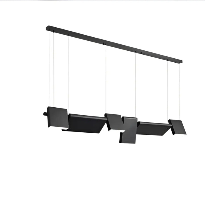 Suspension luminaire recta noir moderne avec diffuseurs modulables angulaires suspendus par câbles fins minimaliste