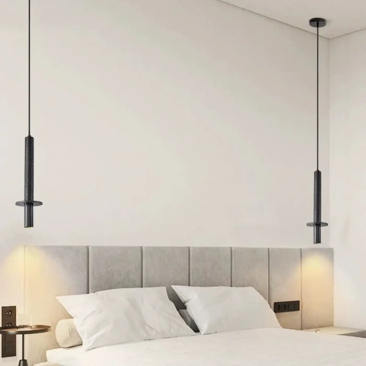 Suspension alva noire cylindrique avec finition mate en pierre naturelle pour décoration intérieure minimaliste