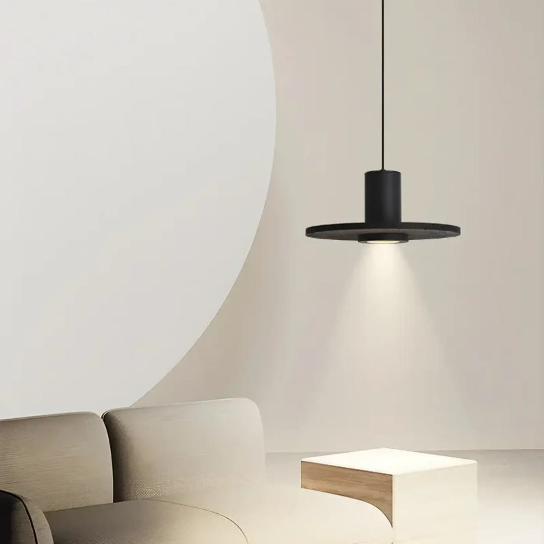 Suspension luminaire danys en trou noir avec corps cylindrique minimaliste et abat-jour plat pour salle à manger pierre trou noir