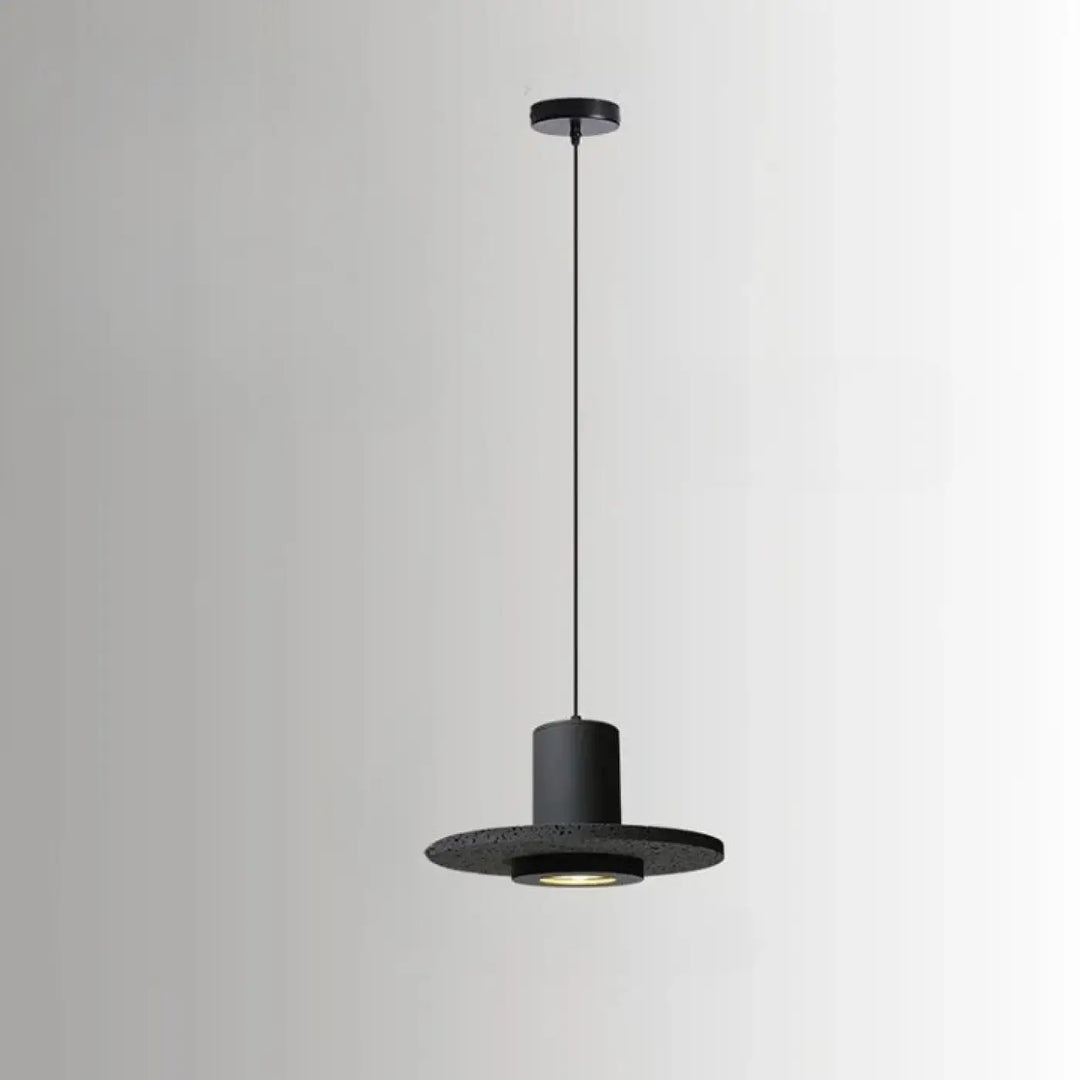 Suspension luminaire danys noir texturé avec corps cylindrique et abat-jour circulaire pour salle à manger trou noir pierre