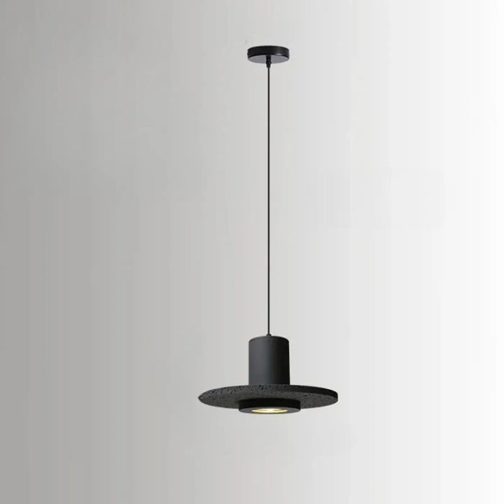 Suspension luminaire danys noir texturé avec corps cylindrique et abat-jour circulaire pour salle à manger trou noir pierre