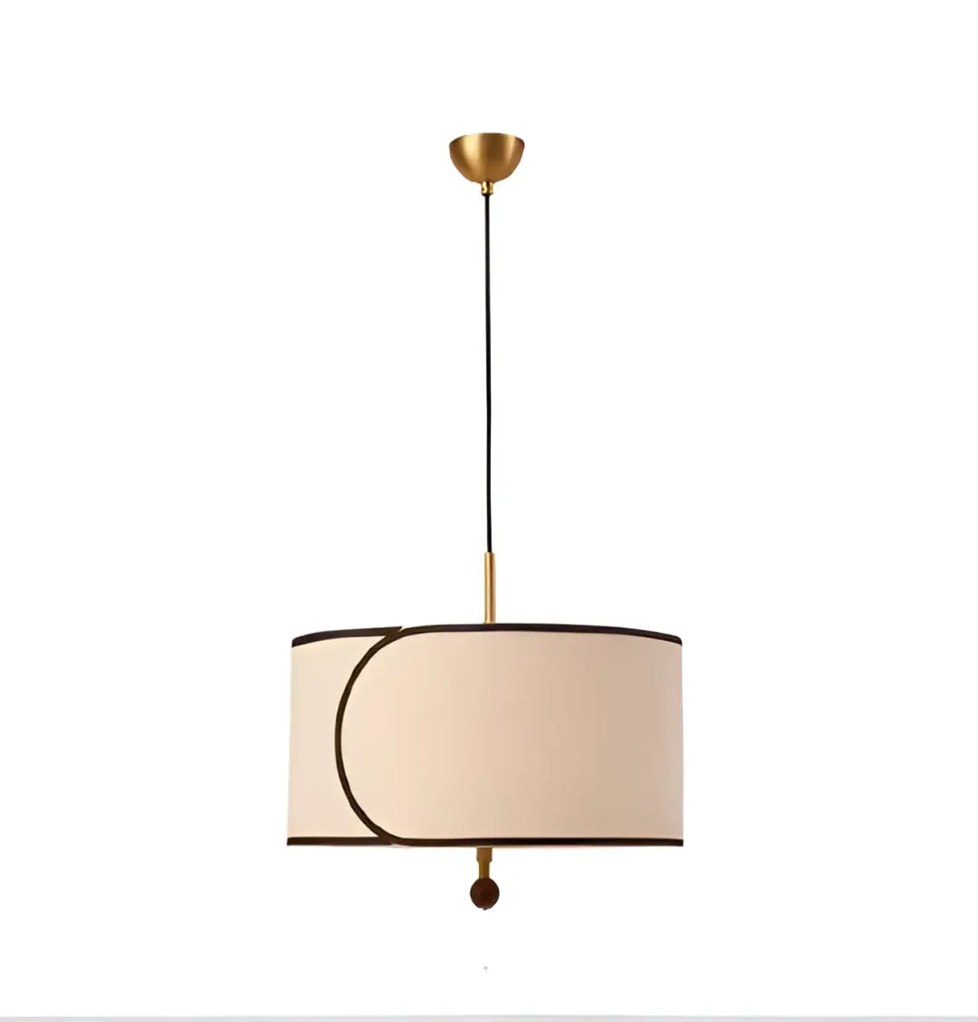 Beige suspension luminaire cylindrique avec cadre métal doré et finition noire pour un éclairage élégant