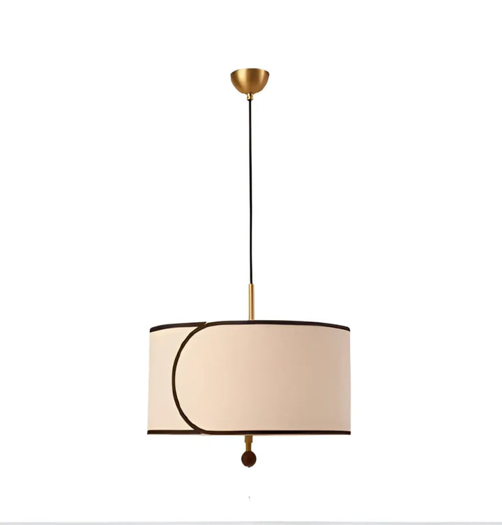 Beige suspension luminaire cylindrique avec cadre métal doré et finition noire pour un éclairage élégant