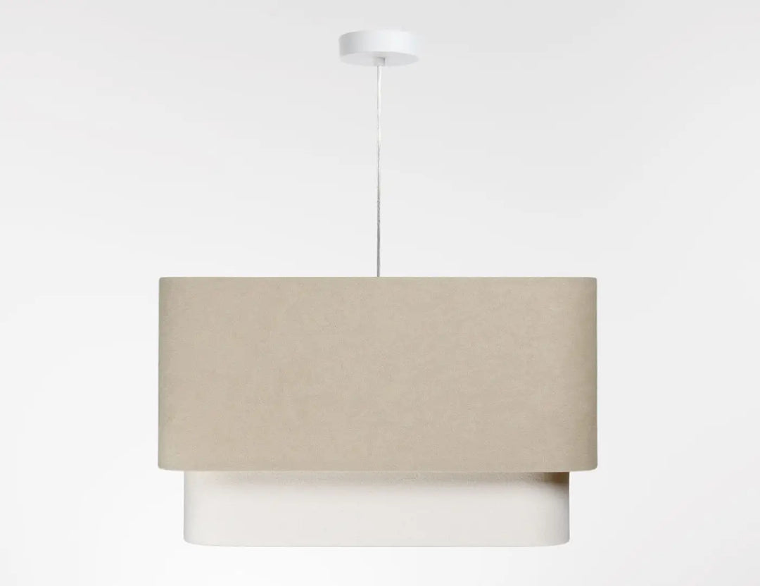 Beige suspension luminaire moderne kwadro duo avec montage plafond blanc et cordon rectangulaire