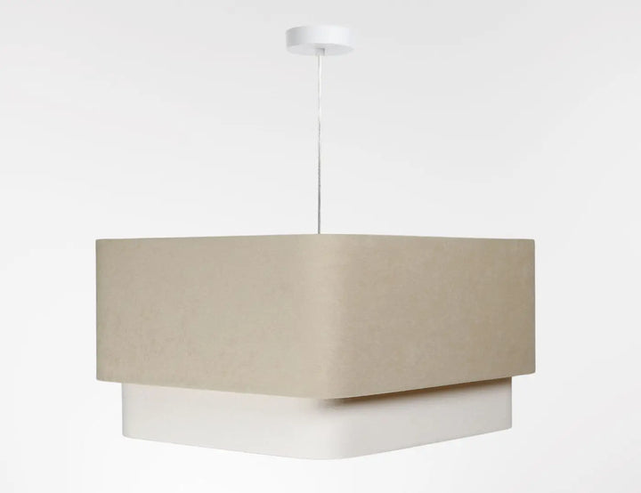 Suspension luminaire moderne kwadro duo beige avec montage plafond blanc et cordon fin