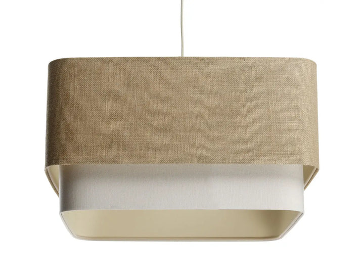 Suspension luminaire kwadro duo beige en lin avec abat-jour intérieur blanc luminaire moderne beige