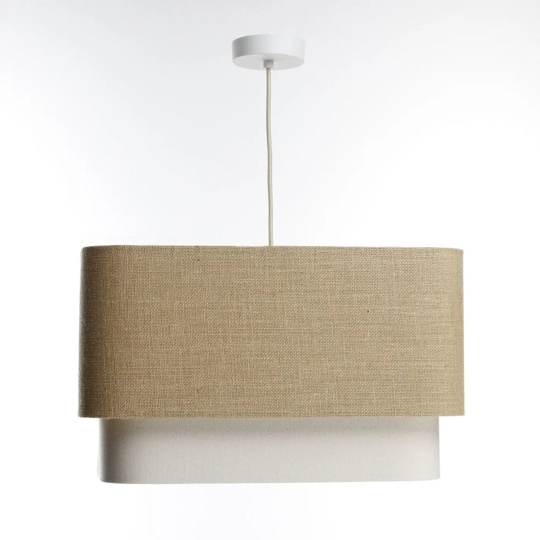 Suspension luminaire moderne kwadro duo en tissu beige tressé avec base blanche pour plafond