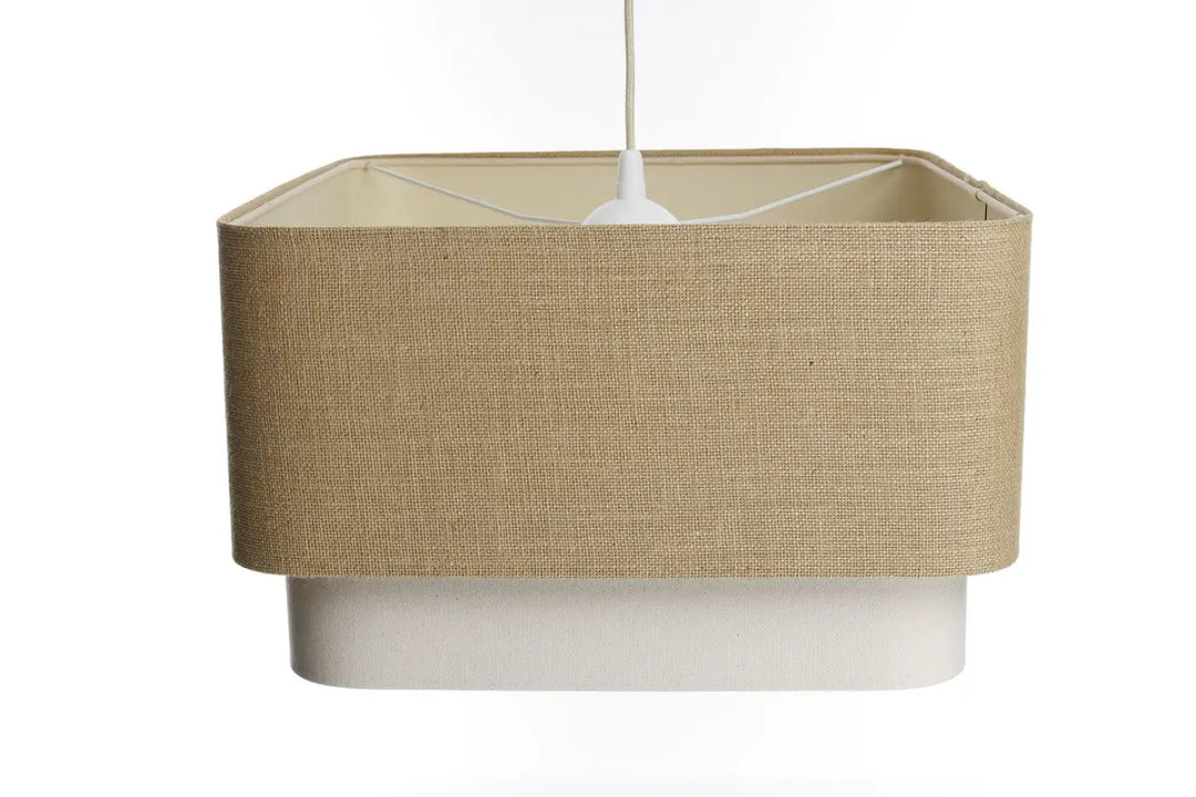 Suspension luminaire moderne en tissu beige tressé avec base blanche kwadro duo pour un éclairage élégant