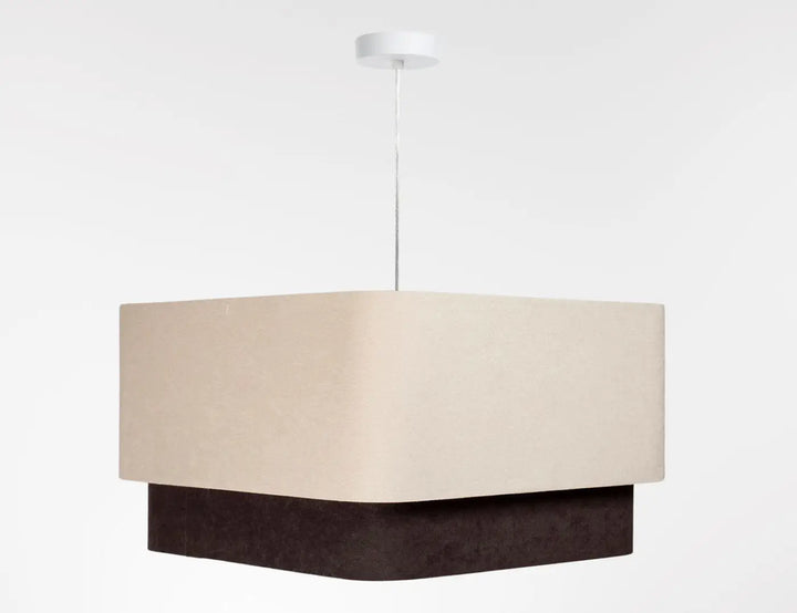 Suspension luminaire kwadro duo beige marron avec abat-jour en tissu crème et base marron foncé design moderne