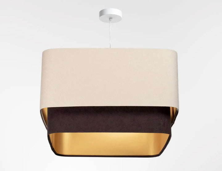 Suspension luminaire moderne kwadro duo beige avec intérieur doré rectangulaire design élégant et lumineux