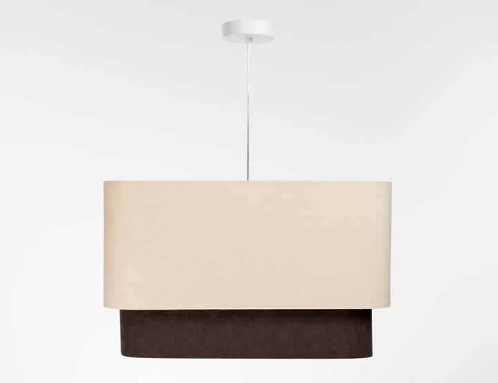 Suspension luminaire kwadro duo beige marron avec abat-jour rectangulaire crème et base marron foncé suspendue par cordon blanc