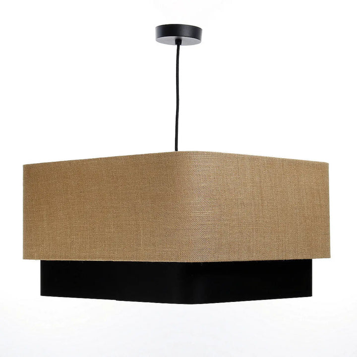 Suspension luminaire moderne kwadro duo beige avec abat-jour en tissu beige texturé et base en métal noir
