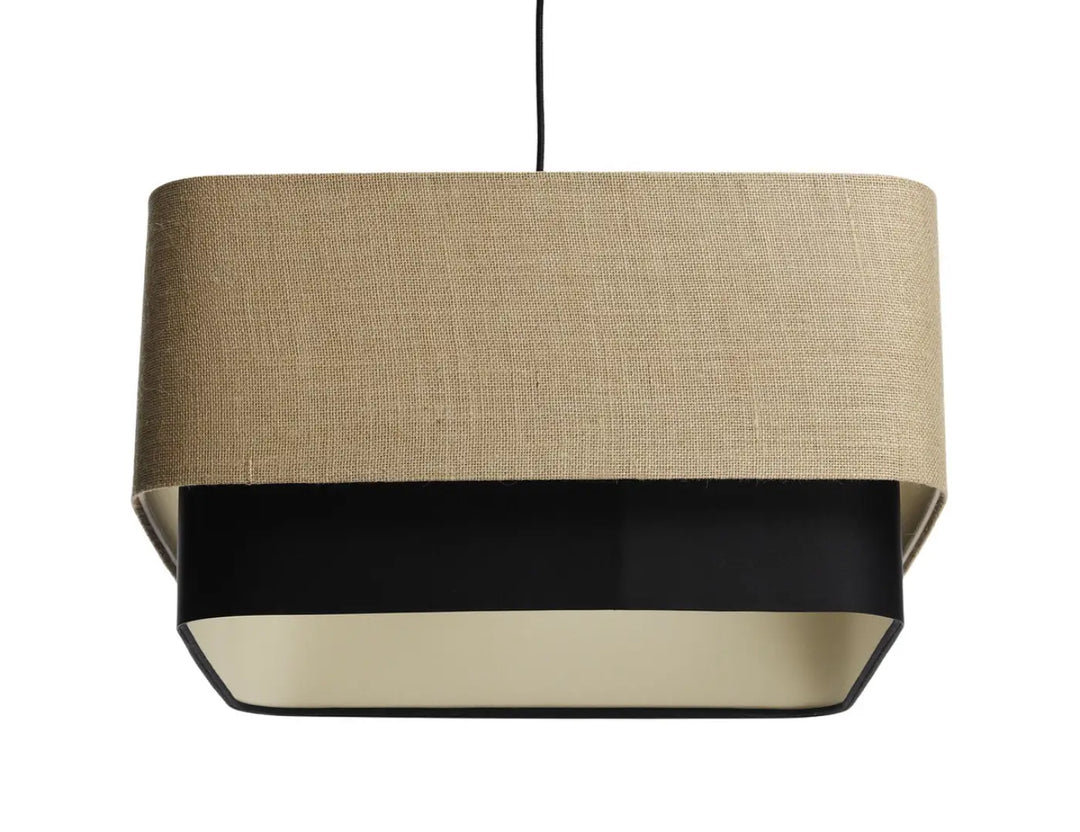 Suspension luminaire moderne en lin beige avec cadre noir intérieur crème pour éclairage contemporain