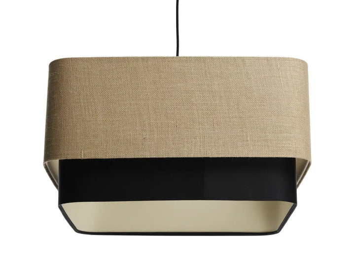 Suspension luminaire moderne en lin beige avec cadre noir intérieur crème pour éclairage contemporain