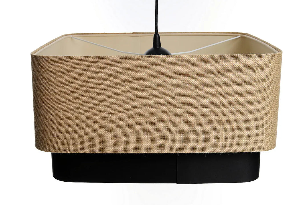 Suspension luminaire kwadro duo beige en toile de jute rectangulaire avec base en métal noir moderne et élégante