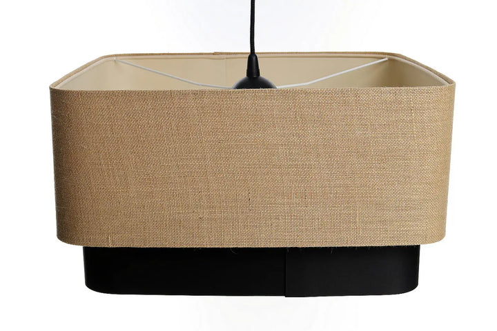 Suspension luminaire kwadro duo beige en toile de jute rectangulaire avec base en métal noir moderne et élégante
