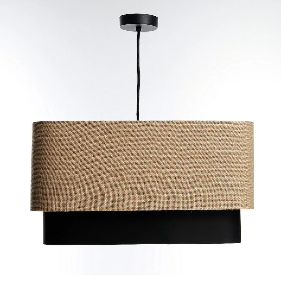 Suspension luminaire moderne kwadro duo avec abat-jour beige texturé en tissu et cadre métallique noir