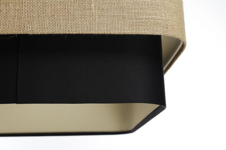 Suspension luminaire kwadro duo en beige avec extérieur en toile de jute texturée et intérieur crème moderne