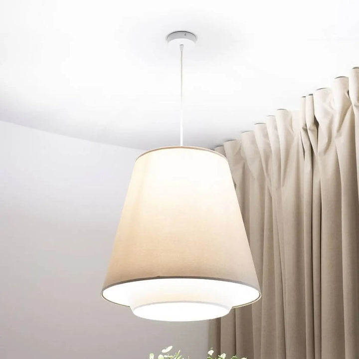Suspension luminaire moderne doblo en tissu beige avec design épuré et cordon blanc pour un luminaire moderne beige élégant
