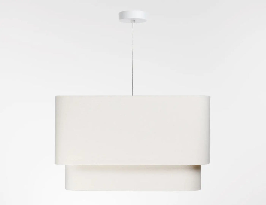 Suspension luminaire kwadro duo velour blanc minimaliste avec abat-jour en tissu à deux niveaux et tige fine
