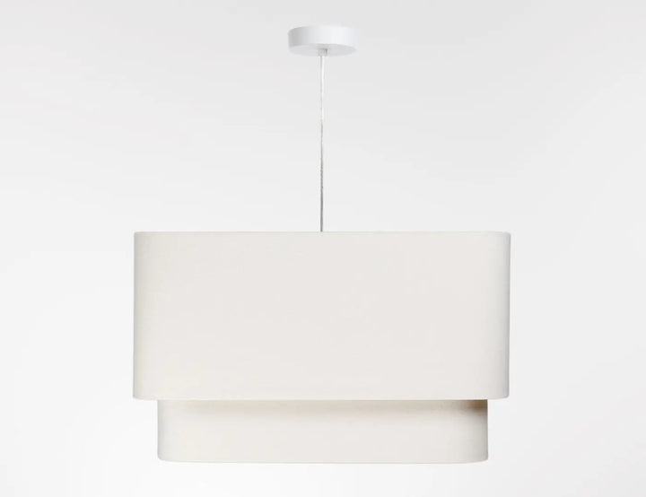 Suspension luminaire kwadro duo velour blanc minimaliste avec abat-jour en tissu à deux niveaux et tige fine