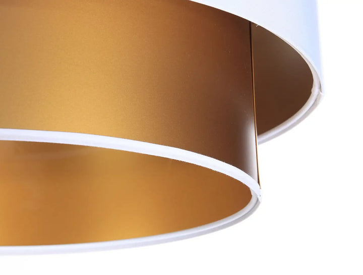Suspension luminaire moderne blanc et doré avec design concentrique et abat-jour métallique élégant en couches
