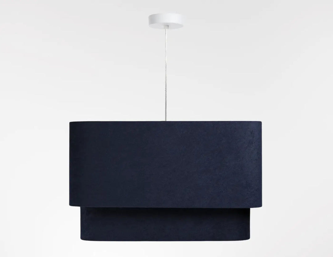 Suspension luminaire moderne en velours bleu marine avec design rectangulaire minimaliste et fixation plafond blanche
