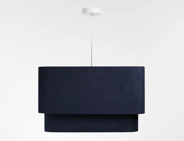 Suspension luminaire moderne en velours bleu marine avec design rectangulaire minimaliste et fixation plafond blanche