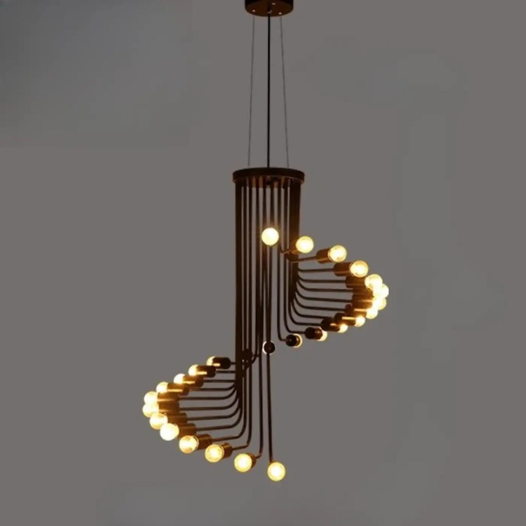 Suspension luminaire tempora avec corps de lampe en métal sombre et matériau auxiliaire en ampoules aux tons chauds en spirale moderne