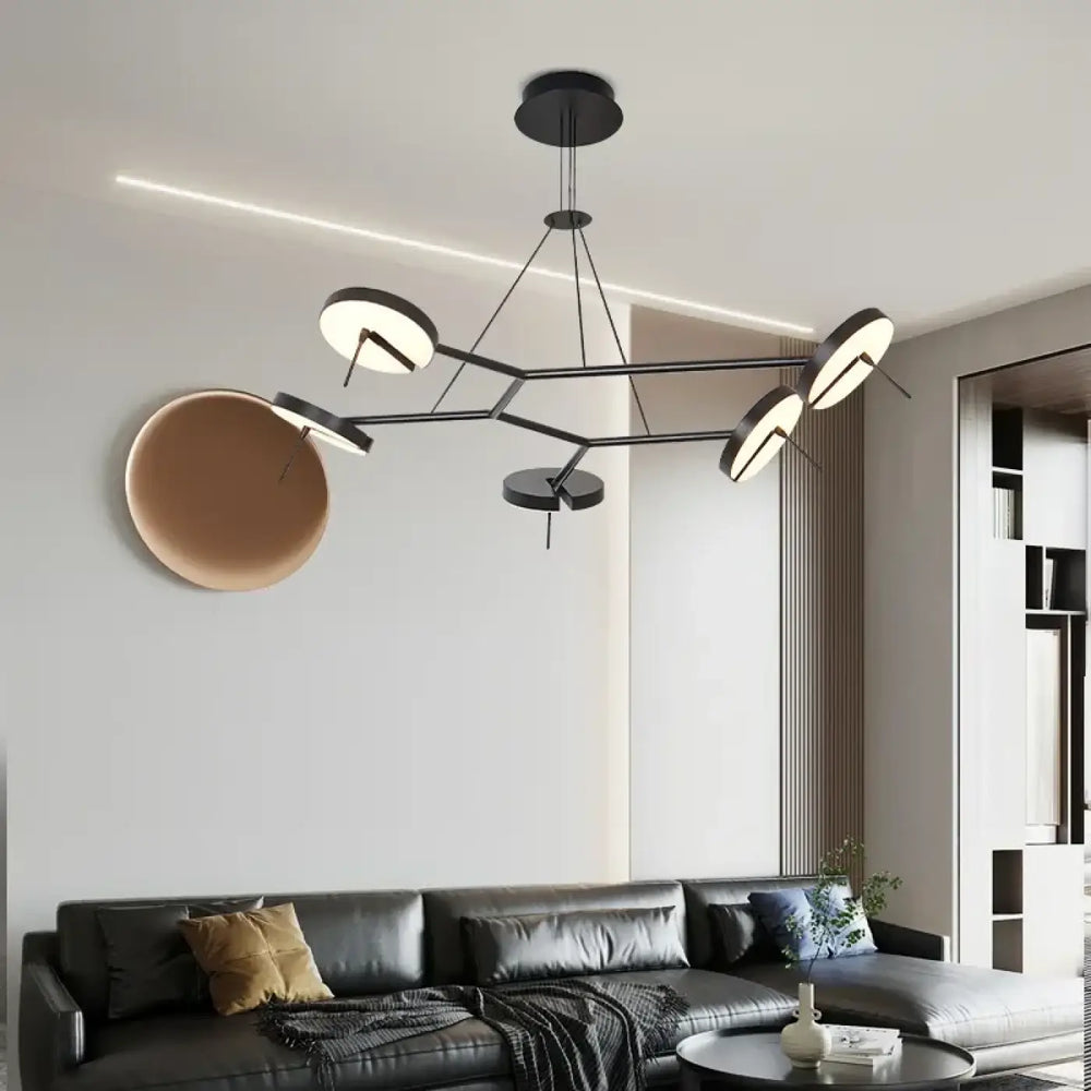 Suspension luminaire krosso en métal noir moderne avec suspensions circulaires élégantes pour intérieur contemporain